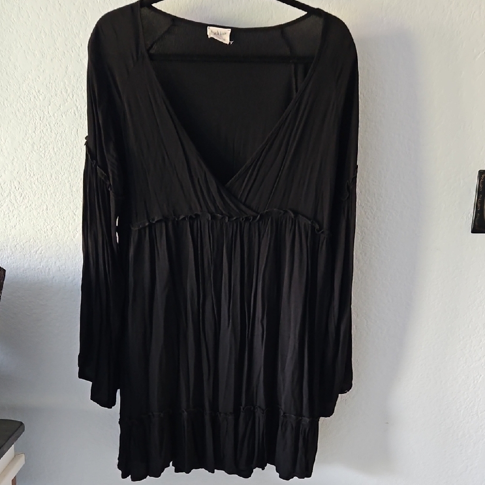Peach Love California Black Long Sleeve V-Neck Empire Waist Dress